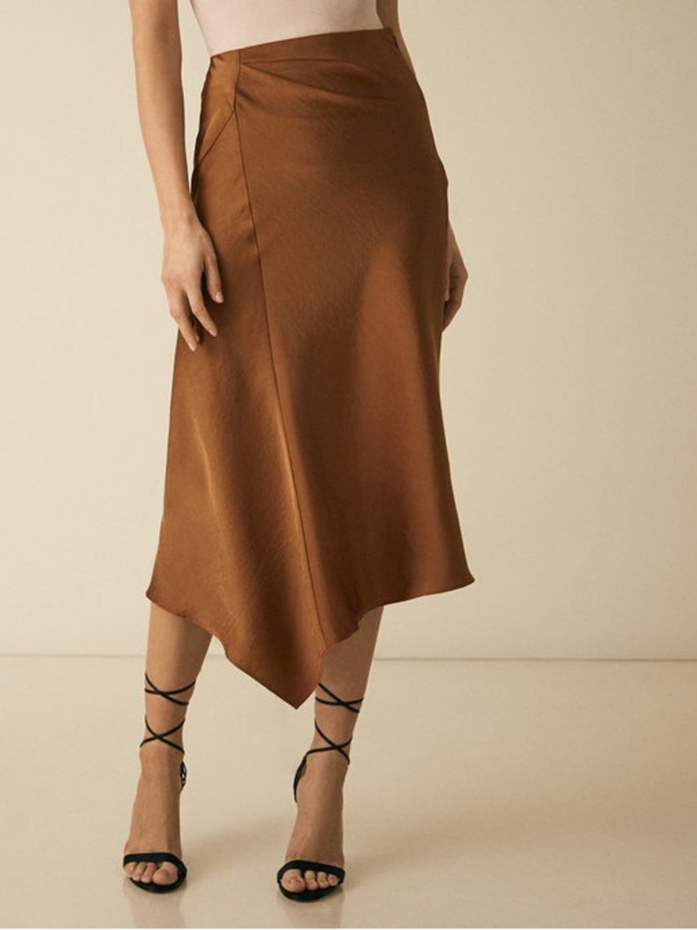 Reiss Golden Mustard Satin High-Low Skirt